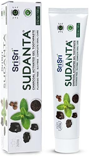 Sri Sri Tattva Sudanta Activated Charcoal Toothpaste Gel for Teeth Whitening, Healthy Gums, and Fresh Breath - All Natural Fluoride Free Toothpaste for Oral Care Without Sensitivity, 100g (1 Pack)