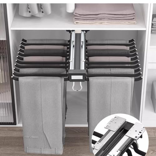 MAFAGE Hosenhalter Ausziehbar, Ausziehbare Kleiderstange mit 22 Arme, Hosenaufhängung mit Silent Dämpfer, Platzsparende Kleider-Organizer