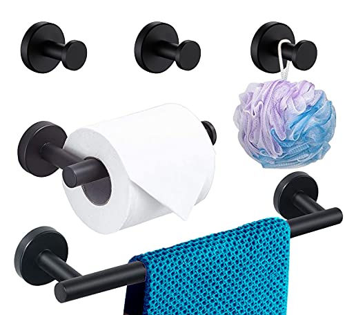 CANRAY Bathroom Hardware Set Wall Mounted | Towel Bar Holder Set for Bathroom | Bath Accessories Set | Matte Black | Stainless Steel, 5 - PCS