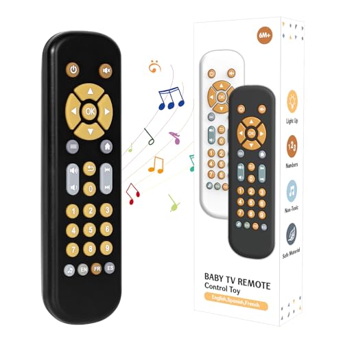 Orzbow Baby Remote Control Toy for 6 Months+ with Music, TV Remote Toy with Realistic Light and Sound - English, French and Spanish for Infant Play - BPA Free, Black