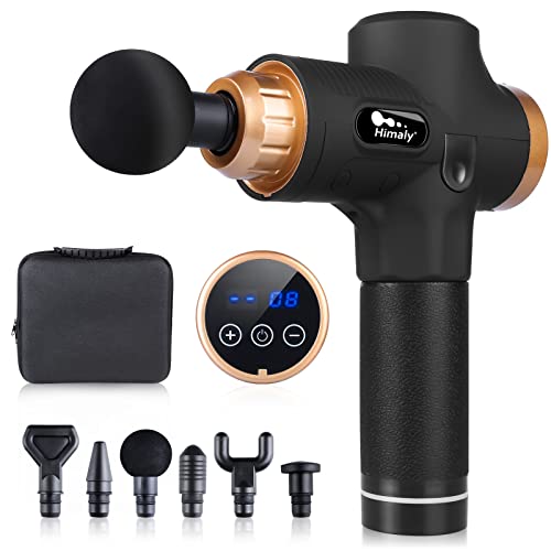 Massagepistole, Massagegerät Elektrisch für Nacken Schulter Rücken, Massage Gun mit 30 abgestimmten Intensitätsstufen, Muskelmassagegerät mit LCD Anzeige, Faszien Pistole mit 6 Massageköpfen (Golden) Cover