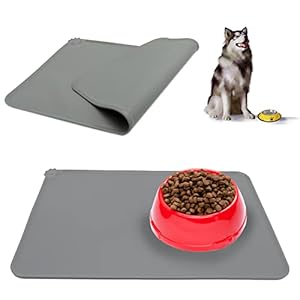 Futtermatten für Hunde, Katzen Futternapf Unterlage Silikon Futtermatten rutschfest und Wasserdicht für Hund Katze, Grau, 47x30cm