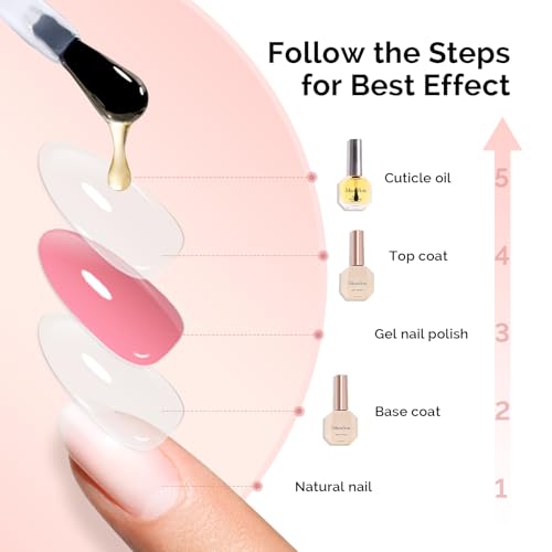 Image of MelodySusie No Wipe Glossy Top Coat Base Coat Cuticle Oil Set Long Lasting Shine Finish Soak Off UV LED Nail Lamp Nail Art Design Manicure Kit Perfect Gifts for Women Girls 3 Pcs 15ml