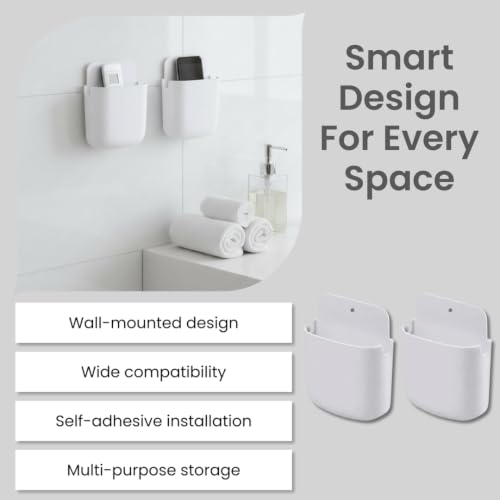 Image of Wall Mounted Adhesive Remote Control Stand Phone Holder, Secure Charging Dock, Multi-Purpose Remote & Accessory Organizer, Strong Self-Adhesive Mount, Pack of 2 Whittee