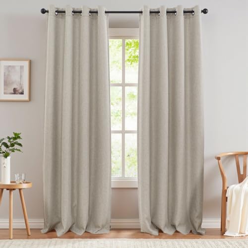 JINCHAN Linen Textured Curtains 229CM Long 2 Panels for Living Room Grommet Top Room Darkening Thermal Insulated Bedroom Window Drapes Greyish Beige 2 Panels