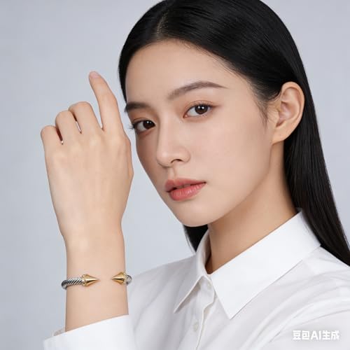 Image of Decpro Exquisite Vintage Twisted Cable Cuff Bangle, Adjustable Stainless Steel Bracelet for Women, Elegant Jewelry Gift for Women