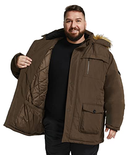 Image of Soularge Men's Big and Tall Winter Warm Heavy Hooded Parka Jacket | Water-resistant Outer Fabric, Multi Functional Storage Pockets, Detachable Hood, Plus Size Cutting for Men