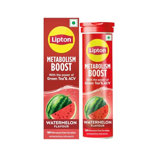 Image of Lipton Metabolism Boost with 150mg Green Tea Catechins and 50mg ACV (Apple Cider Vinegar) | For Weight Loss & Fat Burn | Zero Calories | 16N Effervescent Tablets | Watermelon Flavour