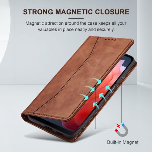Image of Jasonyu Flip Wallet Case for Moto G Play 4G (2024),Brown