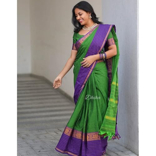 Image of Narayanpet Pure Cotton Avani Border Saree for Women with Running Blouse | Tassels | Traditional Woven Solid Design | Handloom Weave