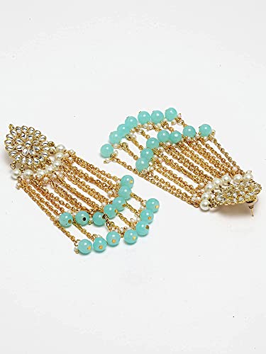 Image of Karatcart Kundan Tassel Earrings for Women (Pink and Green Beads)