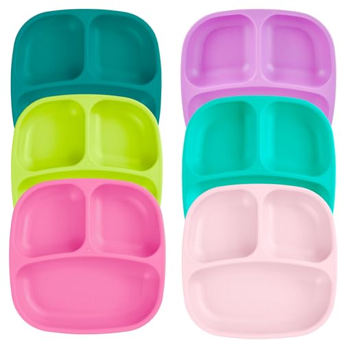 Image of Re-Play Toddler Plates with Dividers - Deep-Walled 3 Compartments Divided Plates for Kids - Dishwasher & Microwave Safe - Made in USA - Set of 6-7.37" x 7.37" x 1.25" - Fairytale