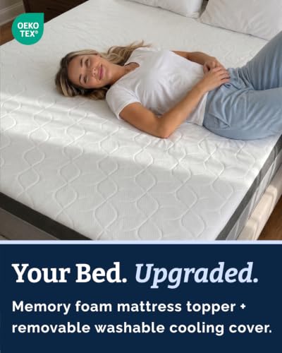 Image of Mattress Topper - 3 Inch Memory Foam Mattress Topper with Cooling Cover for Hot Sleepers - Plush, Thick & Comfy - Pain & Pressure Relief - King Size Mattress Pad with Straps & Removable Washable Cover