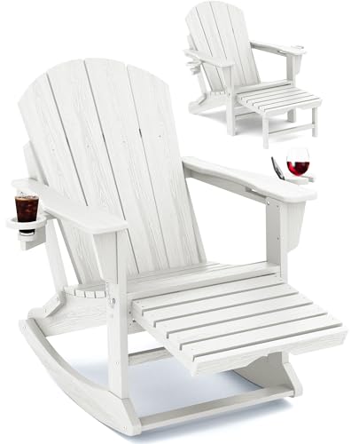 KINGYES Adirondack Rocking Chair with Ottoman and Cup Holders