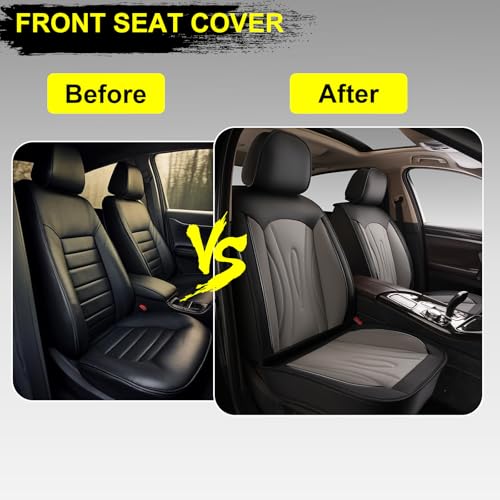 Image of Front Seat Covers for Subaru Outback 2007-2026 2027 Faux Leather | Waterproof Breathable Scratch Resistant 360 Wrap Airbag Compatible Easy Clean（2 Seats,Black & Grey)