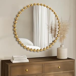 Madison Park Round Mirror, Metal Frame Circle Mirror 36 inch, Wall Art Decor Mounted Hanging for Entryway, Bathroom, hallway, Living Room, Vanity, Marlowe, Gold