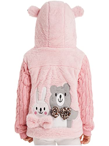 Kids Girls Winter Faux Fur Cartoon Bear Hooded Outerwear Fleece Jacket Coat Warm Overcoat