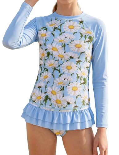 Image of Girls 2 Pieces Rash Guard Swimsuit Long Sleeve UPF 50+ Swimwear 5-14Y | Quick Dry,Swimwear,Beach Bathing Suit,for 5-14 Years