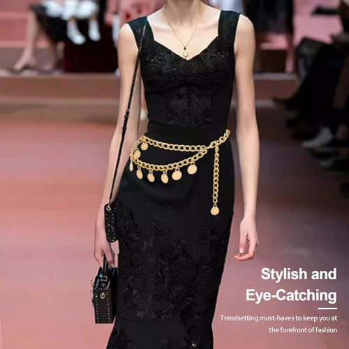 Gold Chain Belt for Women - Adjustable Waist Chain with Sun Charm, Multi-Layer Metal Body Jewelry for Dresses, Medieval-themed and Boho Fashion Accessories3