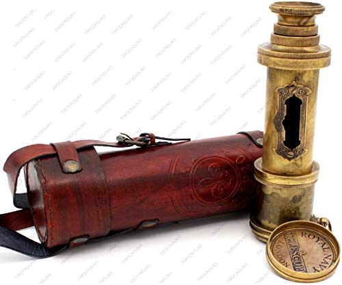 5MoonSun5's Pirate Brass Telescope, Spyglass Collapsible Decorative Telescope with Glass Optics for Travel, Hunting, Navigation with High Resolution, with Lid Finish by Black Antique 17 inch