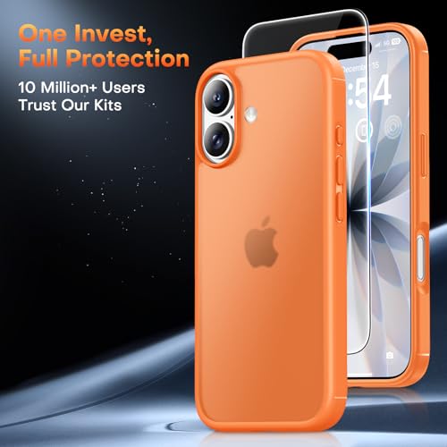 Image of TAURI for iPhone 17 Case, with Screen Protector, Matte Orang | Full Camera Protection, Anti-Yellowing Military-Grade Protection Shockproof Slim Phone Case for iPhone 17