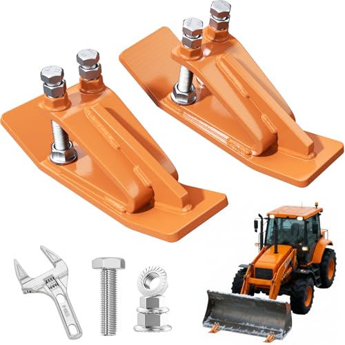 Upgraded Tractor Bucket Protector 8.8 Grade M20 Heavy-Duty Bolts & 2-Piece Heavy-Duty Steel Tractor Bucket Skid Shoes with Dual Locking Nuts and Adjustable Wrench Effectively clears snow Orange