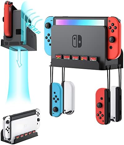 ZAONOOL Wall Mount for Nintendo Switch and Switch OLED, Wall Mount Shelf Stand Accessories with 5 Game Card Holders and 4 Joy Con Hooks, Safely Store Your Switch Console Near or Behind TV (Black)