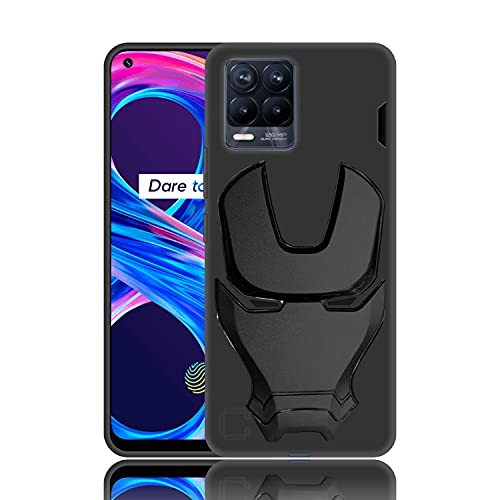 Image of COVERLY Official 3D Smooth Feel Avengers Logo Mask Soft Rugged Grip TPU Silicone Iron Man Engraved Cartoon Movie Engraved Silicone Rubber Matte Strong Back Cover for Realme 8 (6.40 inch) - Black