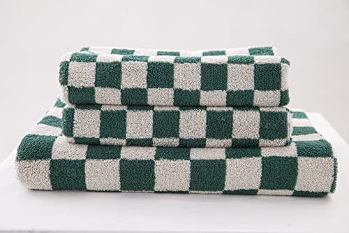Baq Towel Set, Check Plaid Towels, 100% Cotton, 1 Bath Towel (27Inch×54Inch), 2 Hand Towels (13Inch×30Inch), Super Soft And Absorbent, Fade-Resistant, Cozy, Gifts With Love (Green-And-White) #TOP11