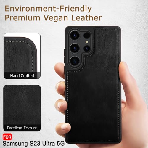 Image of TheGiftKart Genuine Leather Finish Back Cover Case for Samsung Galaxy S23 Ultra 5G | Shockproof Design | Raised Edges for Camera & Screen Protection | Stunning Minimalist Design Back Cover (Black)