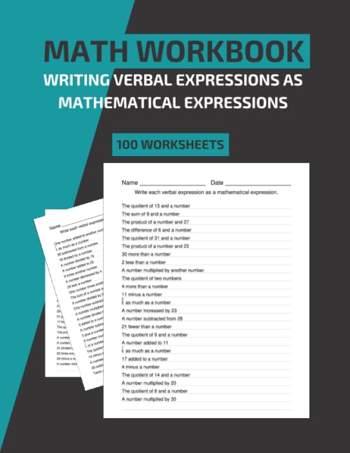 Math Workbook Writing Verbal Expressions As Mathematical Expressions 100 Worksheets