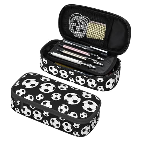 Image of Black And White Soccer Ball Pencil Case Big Capacity Storage Pencil Pouch Stationery Bags With Zipper Portable Pen Holder Box Organizer For Boys Girls Teens Student College School Office Supplies
