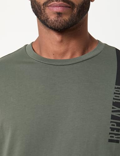 Replay Herren T-Shirt Kurzarm mit Branding, Military 238 (Grün), S – Ansicht 2