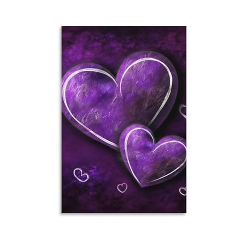 Toile murale cœurs violets de 60 x 90 cm pour une atmosphère douce et romantique