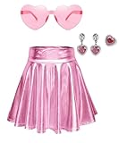 Girls Pink Metallic Skirts 10 12 Shiny Mini Skater Skirt with Pink Accessories Falda de Metal rosa para niñas 10 12 minifalda de monopatín Brillante