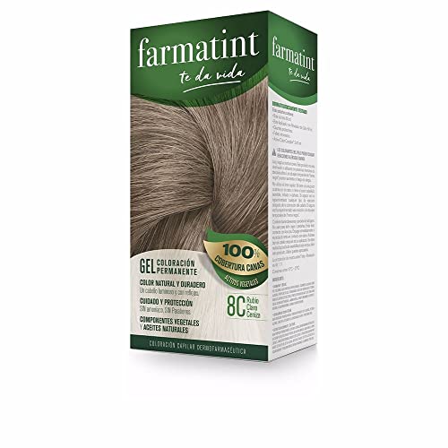 farmatint Gel Coloración permanente, Sin Amoníaco, sin parafinas, 8C Rubio Claro Ceniza, 135 ml, El embalaje puede variar