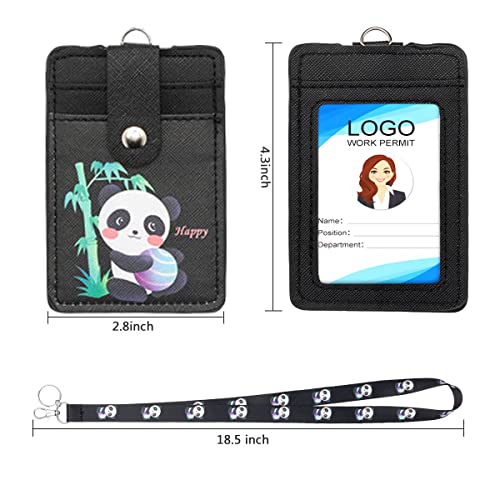 Image of Badge Holder Lanyard, Cute Panda Neck Pouch Lanyard ID Card Holder Wallet with Keychain for Students Boys Girls Men Women