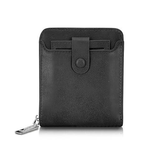 Men Wallets, Short Zipper Wallets with External Card Slots Coin Pocket ID Window, Leather Wallets for Men (Black)