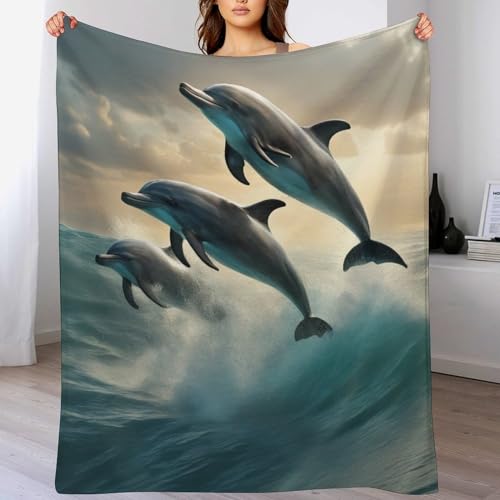LLXXHH Decke Delphin Decken Tagesdecke - Weiche Flannel Decke Sofadecke - Wohndecke Sofaüberwurf Bettüberwurf 130×150cm
