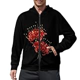 [ZKCASA] 彼岸花 パーカー メンズ ジップ 長袖 トレーナー スウェット プルオーバー 春秋冬服 フード付き おしゃれ トップス 2XL