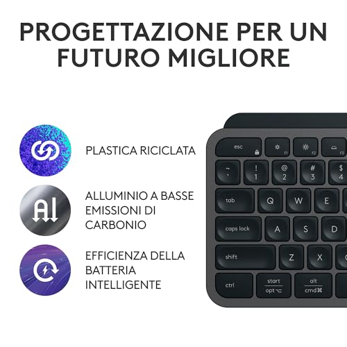 MX Keys S, Tastiera Wireless, Profilo Basso, Tasti Programmabili, Retroilluminazione, Bluetooth, USB C Ricaricabile, per PC Windows/Linux/Chrome/Mac - Grafite, Layout Italiano QWERTY - Tastiera gaming - Immagine 5