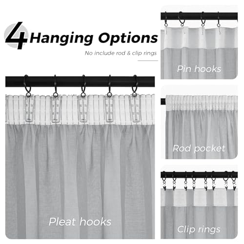 MRTREES Sheer Curtains with Rail Hooks Grau 160X300cm (HXB) Gardinen Wohnzimmer Modern Transparent für Schiene Vorhänge Leinenoptik… – Ansicht 2