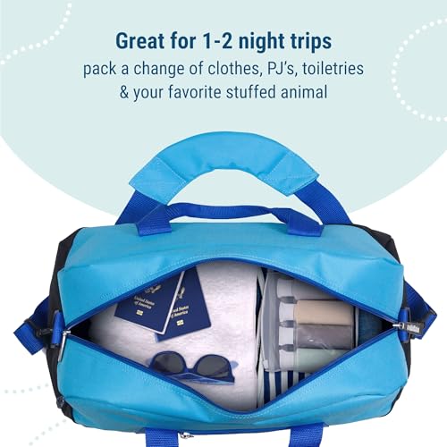Image of Wildkin Kids Overnighter Duffel Bag - Carry-On Travel Bag for School & Sleepovers, Lightweight, Durable, Boys & Girls Ages 4-15 - Sky Blue