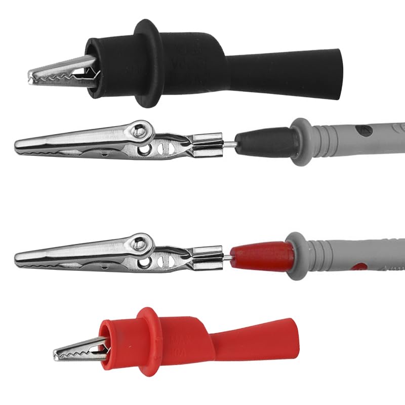 AC175 Alligator Clips Set for Multimeter Threaded Push-on (2mm) | Nickel-Plated Rustproof Clips with 10mm Jaw Opening Insulated Safety Flexible Boot for Fluke TL71, TL75, TL175 TP175 Test Leads 4PCS - Image 3