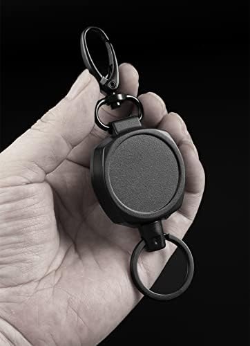 Retractable Badge Holder,Heavy Duty Retractable Key Chain Key,Badge Holder Clip Retractable Reel with Key Ring and with Leather ID Badge Holder (One)
