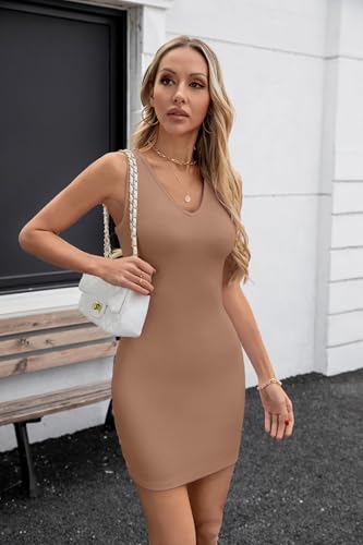 Image of Valiamcep Womens Sleeveless Bodycon Mini Dress Summer Tank Dresses | V Neck,Rib Knit,stretch soft fabric,bodycon,slim fit,sleeveless,summer,Basic,casual daily,dating,club,cocktail