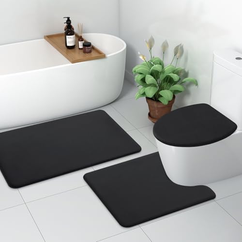 Image of Smiry Memory Foam Bathroom Toilet Lid Cover, Machine Washable Covers, 17.5x15, Fits Most Round, Elongated and Oblong Lids, Accessories Decor, Black
