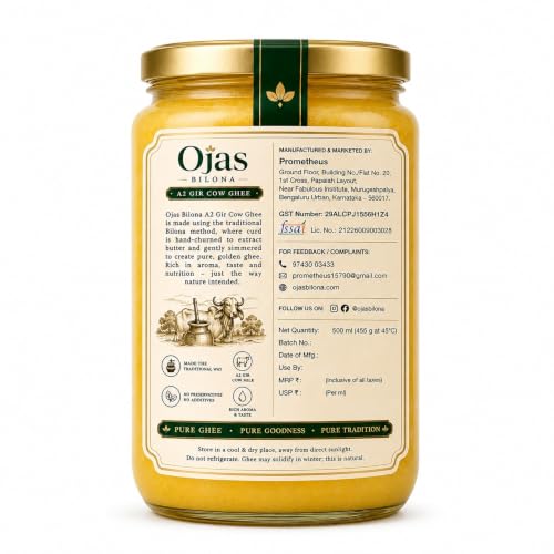 Image of OJAS BILONA A2 Gir Cow Ghee, Bilona Churned, 500 ml