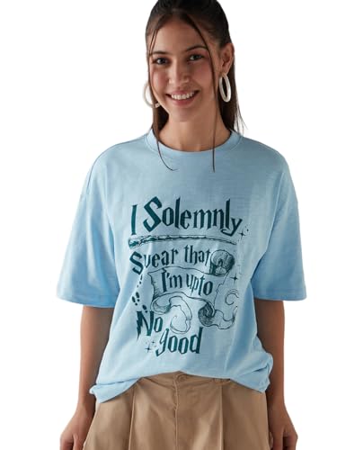 Image of Bewakoof Women's Cotton Printed Oversized Fit Half Sleeve Round Neck T-Shirt | Casual wear | Streetwear | Oversized Tshirt for Woman Cotton| Baggy