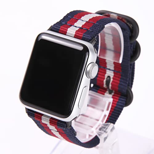 Airself Apple Watch 対応ベルト コンパチブル 時計バンド NATOベルト アップルウォッチ交換ストラップ iWatch 38mm 40mm 41mm 42mm 44mm 45mm Watch Series 6/SE/5/4/3/2/1に対応 (38mm/40mm/41mm, ネイビー×レッド×ホワイト×レッド×ネイビー(黒バックル))